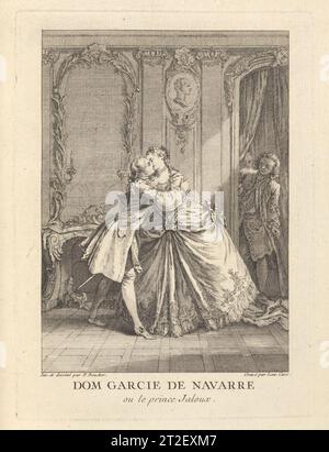 Dom Garcie de Navarre ou le Prince Jaloux, aus Gravures de Boucher pour les oeuvres de Molière [Figures de Boucher pour Molière] Laurent Cars Französisch Quentin Pierre Chedel Französisch nach Francois Boucher Französisch Mitte des 18. Jahrhunderts mehr anzeigen. Dom Garcie de Navarre ou le Prince Jaloux, aus Gravures de Boucher pour les oeuvres de Molière [Figures de Boucher pour Molière]. Gravures de Boucher pour les oeuvres de Molière (Figuren de Boucher pour Molière). Laurent Cars (Französisch, Lyon 1699–1771 Paris). Mitte des 18. Jahrhunderts. Ätzen und Gravieren; späterer Zustand. Ausdrucke Stockfoto