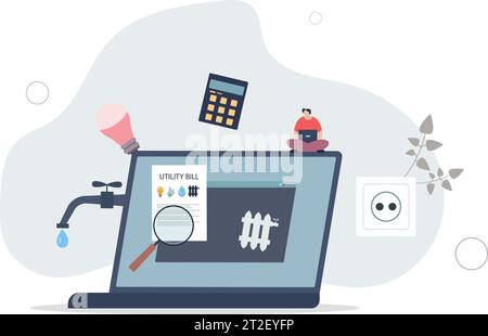 Zahlung von Stromrechnungen.Bezahlen Sie Geld für Strom-, Gas- und Wasserversorgung, Heizung .mit Apps auf dem Laptop. Stock Vektor