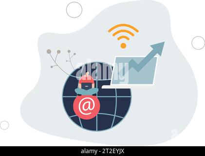 Telearbeit und Arbeit von zu Hause aus über das Telefon Internet . Fernarbeit mit drahtloser Technologie . Stock Vektor