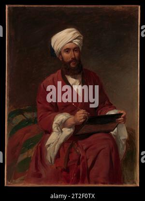 William Edward Dighton (1822–1853) in Middle Eastern Dress Frederick Goodall British CA. 1852–53 Dies ist das einzige bekannte Porträt von Goodalls Künstlerkollegen Dighton. Es muss kurz vor oder unmittelbar nach der Reise des Sitters durch Ägypten, Syrien und Palästina im Jahr 1852 gemalt worden sein. Bilder von Westlern in exotischen Kostümen wuchsen in dieser Zeit, die durch koloniale Expansion und zunehmende Reisen in Regionen außerhalb Europas geprägt war. Mehr anzeigen. William Edward Dighton (1822–1853) in Middle Eastern Dress. Frederick Goodall (Britisch, London 1822–1904 London). CA. 1852-53. Öl auf Leinwand. Gemälde Stockfoto