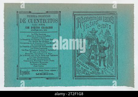 Cover für „Rosendito, Los Leones, y El Sapo“, einen Jungen und Mann mit Wanderstöcken José Guadalupe Posada mexikanischer Verleger Antonio Vanegas Arroyo Mexican CA. 1890–1910 weitere Informationen. Abdeckung für „Rosendito, Los Leones, y El Sapo“, einen kleinen Jungen und Mann, der Wanderstöcke hält. José Guadalupe Posada (Mexikanisch, 1851–1913). CA. 1890-1910. Zinkographie und Buchdruck auf grünem Papier. Antonio Vanegas Arroyo (1850–1917, Mexikanisch). Ausdrucke Stockfoto