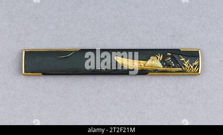 Messergriff (Kozuka) Japanisch ca. 1615–1868 Ein kozuka ist ein Griff eines Beimessers, der Teil einer Schwertbefestigung ist. Es wird in einem Schlitz auf der Rückseite einer Katana-Dege aufbewahrt, oft mit einem passenden kōgai (Friseurwerkzeug). Stockfoto