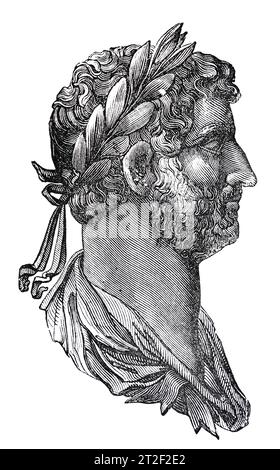 Römischer Kaiser Hadrian (AD76-138). Profil Hochformat. Black-and-White-Illustration aus dem „Old England“, veröffentlicht von James Sangster im Jahr 1860. Stockfoto