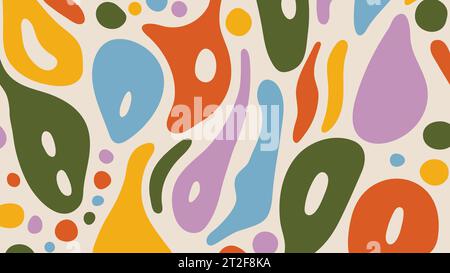 Handgezeichneter bunter funky Hintergrund mit organischen Formen. Abstrakte Figuren und Flecken vor beigefarbenem Hintergrund. Trendiges Doodle-Design. Modern Stock Vektor