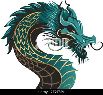 Dragon Silvester Banner. Poster Vektor Smaragd Dragon. Chinesisches 2024er Set von Symbolen des chinesischen Neujahrs - Drache. Magisches Tier Stock Vektor
