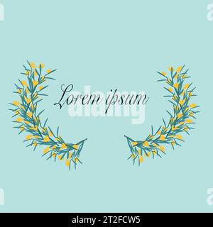 Süßer Kranz aus gelben Blumen auf Zweig auf Blau Stock Vektor