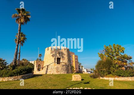 Torre del Moro Park in der Küstenstadt Torrevieja, Alicante, Valencianische Gemeinde. Spanien, Mittelmeer an der Costa Blanca Stockfoto