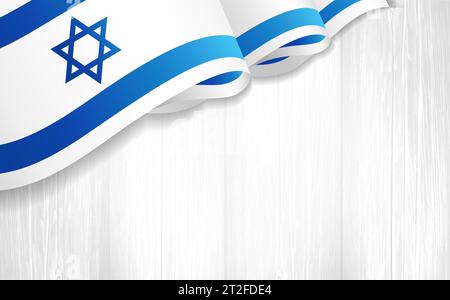 Israelische 3D-Flagge auf Holzbrettern. Wir stehen zu Israel, beschützen das israelische Volk. Kreative Illustration Stock Vektor