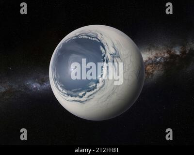 Künstlereindruck eines kalten Augapfelplaneten. Stockfoto