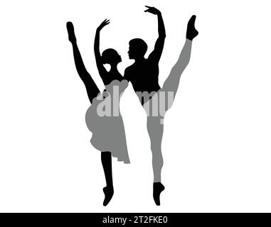 Wunderschönes Paar, das Ballett tanzt. Isoliert auf weiß. Stock Vektor