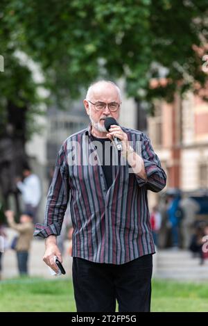 Peter Egan, Schauspieler und Aktivist, bei der Stop Live Transport-Kampagne. Protest, Demonstration gegen den Ferntransport von Viehbeständen Stockfoto