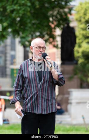 Peter Egan, Schauspieler und Aktivist, bei der Stop Live Transport-Kampagne. Protest, Demonstration gegen den Ferntransport von Viehbeständen Stockfoto