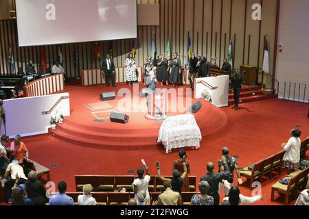 Sonntagmorgen Messe in der Abessinian Baptist Church in Harlem, Uptown New York City Stockfoto