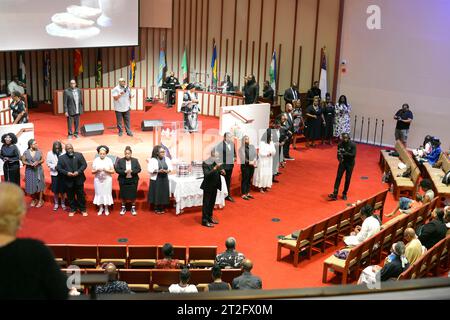 Sonntagmorgen Messe in der Abessinian Baptist Church in Harlem, Uptown New York City Stockfoto