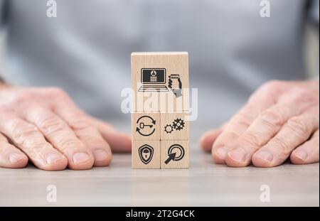 Holzblöcke mit Symbol des 2fa-Konzepts Stockfoto