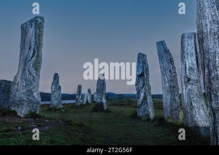 Die Callanish Stones sind ein geheimnisvoller und beeindruckender megalithischer Steinkreis auf der Isle of Lewis in den Äußeren Hebriden Schottlands. Stockfoto