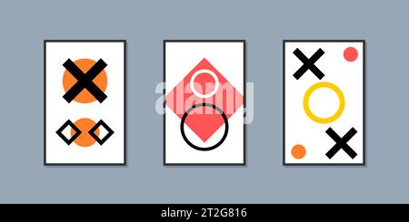 Drei Plakate für Avantgarde-Kunst. Moderne Kunstwand. Triptychon zeitgenössischer Gemälde. Stock Vektor