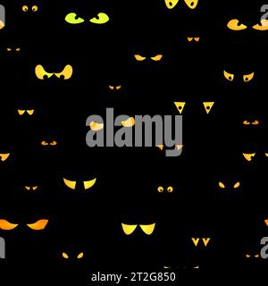 Gruseliger Augenhintergrund. Gruselige Monsteraugen im Dunkeln - nahtloses Muster. Halloween-Thema. Stock Vektor