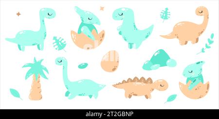 Set süßer Dinosaurier. Handgezeichnet. Stock Vektor