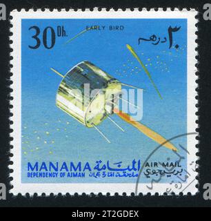 MANAMA - CIRCA 1971: Stempel gedruckt von Manama, zeigt Explorer-1, um 1971 Stockfoto