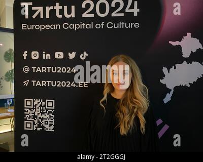 Tartu, Estland. Oktober 2023. Tartu 2024 Programmdirektor Kati Torp . Estlands zweitgrößte Stadt Tartu präsentierte am Donnerstag ihr Programm als Kulturhauptstadt Europas 2024. Quelle: Alexander Welscher/dpa/Alamy Live News Stockfoto