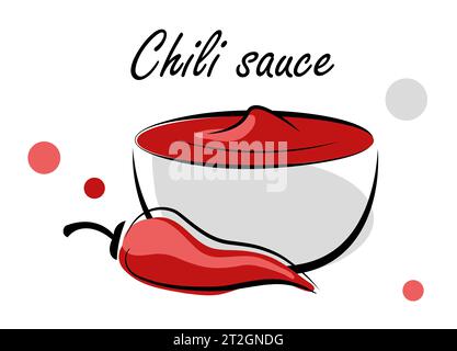 Chili-Sauce auf weißem Hintergrund. Vektorillustration im Doodle-Stil Stock Vektor
