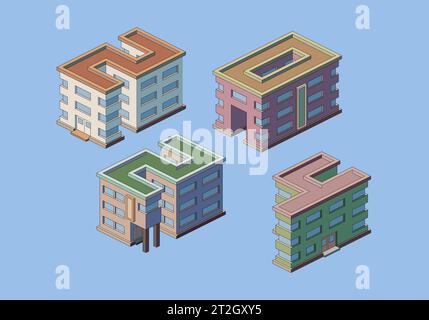 Illustration der isometrischen Stadtlandschaft mit den Zahlen 2024 aus Gebäudedächern, Vektorillustration. Stock Vektor