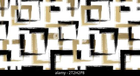 Abstraktes quadratisches nahtloses Muster. Sich wiederholender goldener Hintergrund. Zufällige Quadrate. Hintergrund mit goldenem Druck. Geometrische Textur. Wiederholter grafischer Druck Stock Vektor