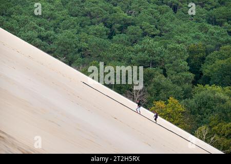 Touristen klettern den Hang der Düne von Pilat, Landes, Frankreich Stockfoto