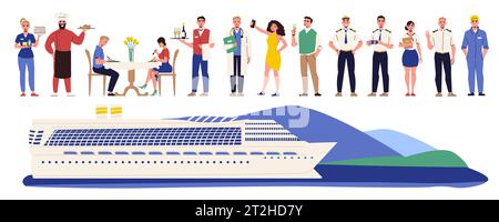 Schiff Seemann flache Symbole Set mit Kreuzfahrt Yacht Crew Mitglieder isolierte Vektor Illustration Stock Vektor