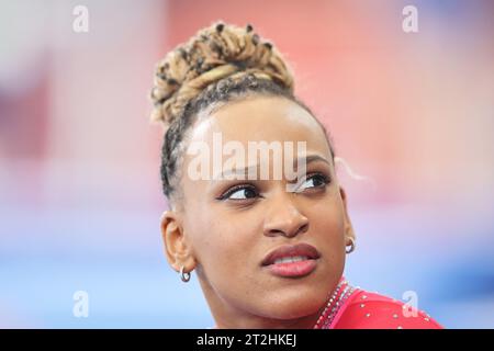 Santiago, Chile. Oktober 2023. Rebeca Andrade aus Brasilien, während des Trainings für Kunstturnen der Santiago 2023 Pan American Games im National Stadium Sports Park in Santiago am 19. Oktober. Foto: Heuler Andrey/DiaEsportivo/Alamy Live News Credit: DiaEsportivo/Alamy Live News Stockfoto