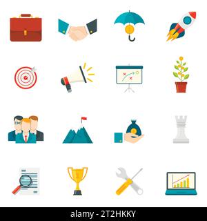 Entrepreneurship flache Farb-Icons mit Business-Startup-Arbeit in Team-Führung Handshake-Elemente isoliert Vektor-Illustration gesetzt Stock Vektor