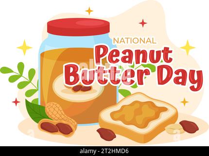 Nationale Erdnussbutter Tag Vektor Illustration am 24 Januar mit Glas Erdnussbutter Butters für Poster oder Banner im flachen Cartoon Hintergrund Design Stock Vektor