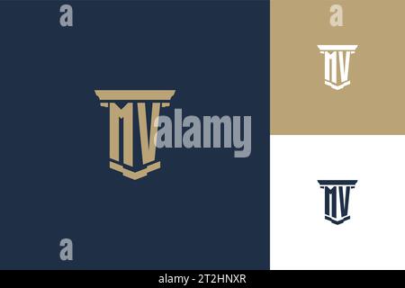 MV-Monogramm-Initialen-Logo mit Säulensymbol. Inspiration für das Logo von Anwälten Stock Vektor