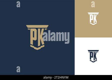 PK-Monogramm-Initialen-Logo mit Säulensymbol. Inspiration für das Logo von Anwälten Stock Vektor