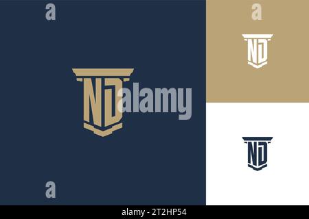 ND-Monogramm-Initialen-Logo mit Säulensymbol. Inspiration für das Logo von Anwälten Stock Vektor