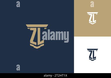 ZL-Monogramm-Initialen-Logo mit Säulensymbol. Inspiration für das Logo von Anwälten Stock Vektor