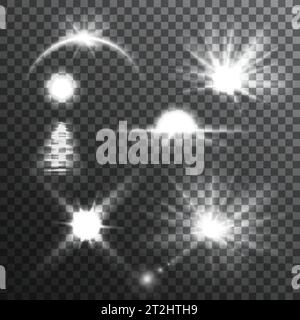 Schwarz-weiß Sonnenaufgang und Sonnenuntergang auf transparentem karierten Hintergrund flache Vektor-Illustration gesetzt Stock Vektor