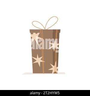 Vektorillustration für einzelne Geschenkschachteln. Graues Geschenk mit flachem Sterndesign isoliert auf weißem Hintergrund. Ideal für Aufkleber, Icon, Webdesign und Greetin Stock Vektor