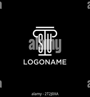 SU-Monogramm-Initiallogo mit säulenförmigem Icon-Design, luxuriösem und elegantem Anwaltslogo Stock Vektor