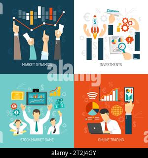 Aktienmarktkonzept mit Diagrammen Analyse der Preisdynamik Investitionen Online-Handel isolierte Vektor-Illustration Stock Vektor