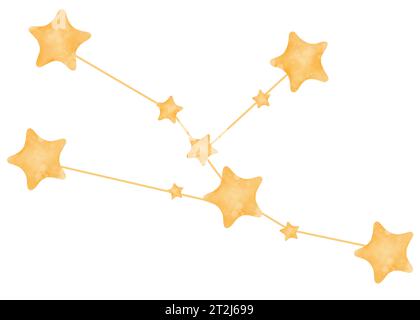 Aquarell isolierte Illustration der Stier-Konstellation, ein Zodiakzeichen. Helle, leuchtende Sterne im Himmel sind eine Sternenkonstellation für Astronomie. Für Stockfoto