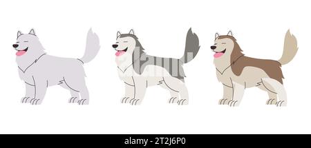 Alaskan Malamute Pelzhund Vektor Zeichnung Illustration Charakter stehend glücklich Hund Pedigree Stock Vektor