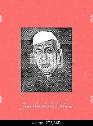 Jawaharlal Nehru Poster Hintergrund, für Jawaharlal Nehru Tag oder Kindertag, Chacha Nehru Jayanti, berühmte indische Figur Stockfoto