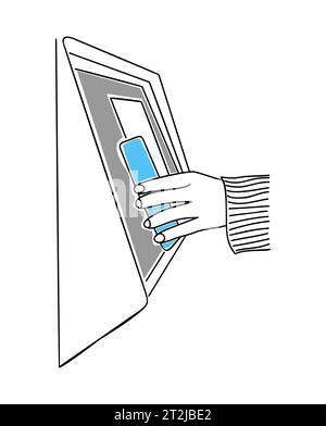 Kontaktloses Abheben von Geld am geldautomaten per Telefon. Stock Vektor