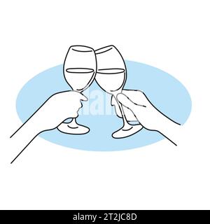 Nahaufnahme Hände jubeln mit Gläsern Wein Illustration Vektor Hand gezeichnet isoliert auf weißem Hintergrund Stock Vektor
