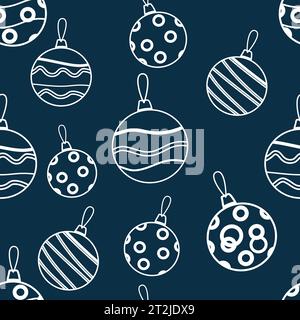 Weihnachtsspielzeug mit nahtlosem Muster, Kugeln Retro-Doodle-Dekoration Stock Vektor