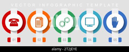 Technologie flache Design-Symbolsatz, verschiedene Symbole wie Telefon, Dokument, Getriebe, tv und Hand, Vektor-Infografik-Vorlage, Webschaltflächen-Sammlung Stock Vektor
