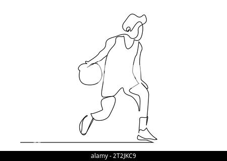 Junge, der Basketball Lifestyle Line Art spielt Stock Vektor