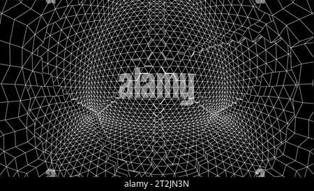 Geometrischer Gitterhintergrund mit 80er-Jahre-Mesh. Abstrakter Cyberpunk-Hintergrund mit Retro-Computerraster. Stock Vektor